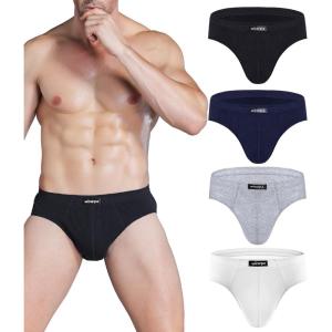 imagewirarpa Mens 100 Cotton Briefs Underwear No Fly Covered Waistband 4 PackBlackDark BlueLight GreyWhite