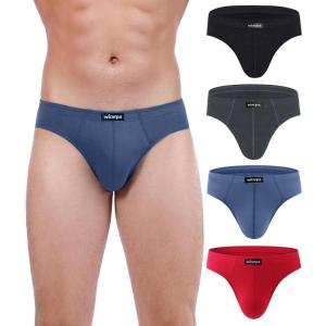 imagewirarpa Mens 100 Cotton Briefs Underwear No Fly Covered Waistband 4 PackBlackDark GreyRedBlue