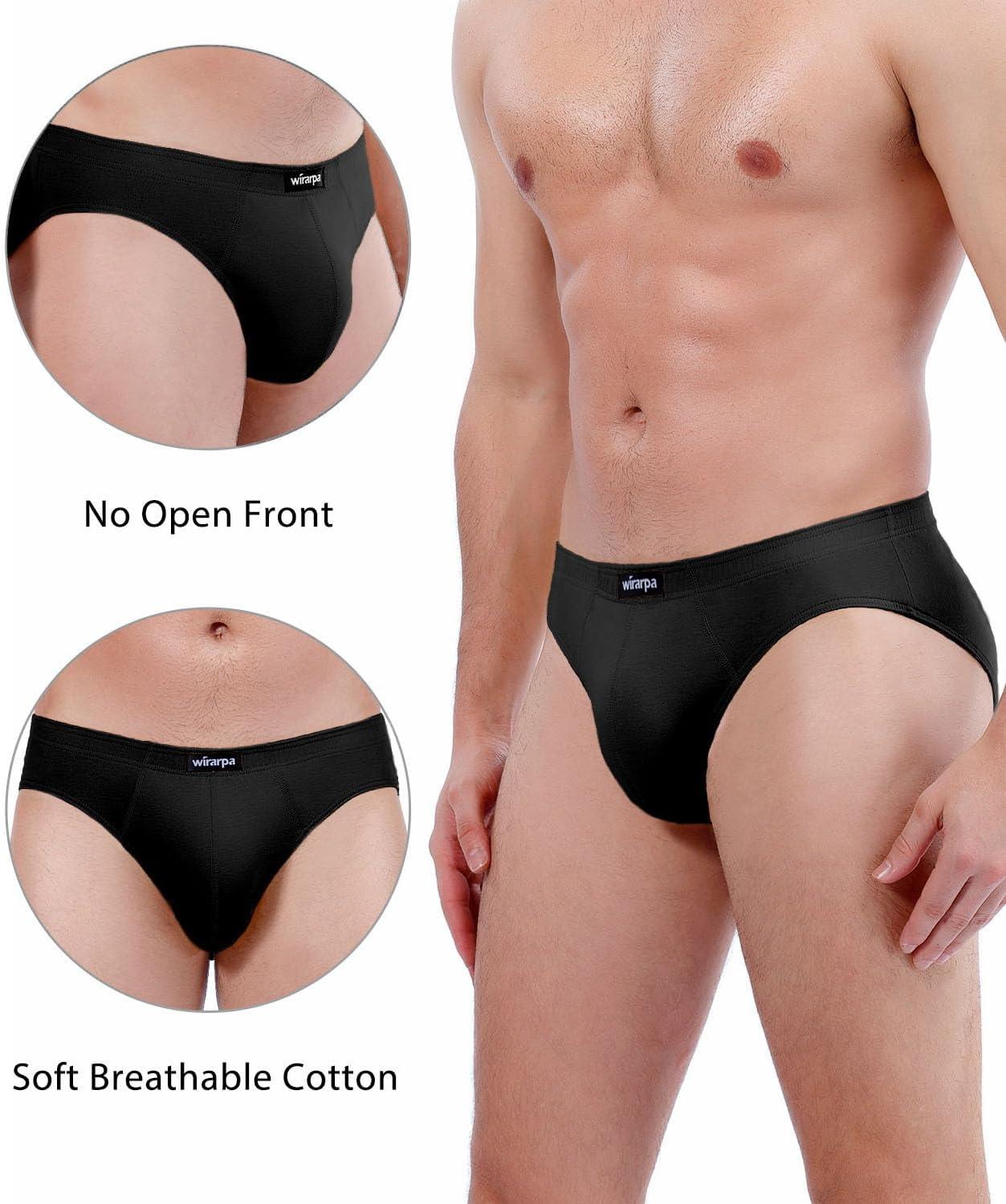 imagewirarpa Mens 100 Cotton Briefs Underwear No Fly Covered Waistband 4 PackBlack4 Pack