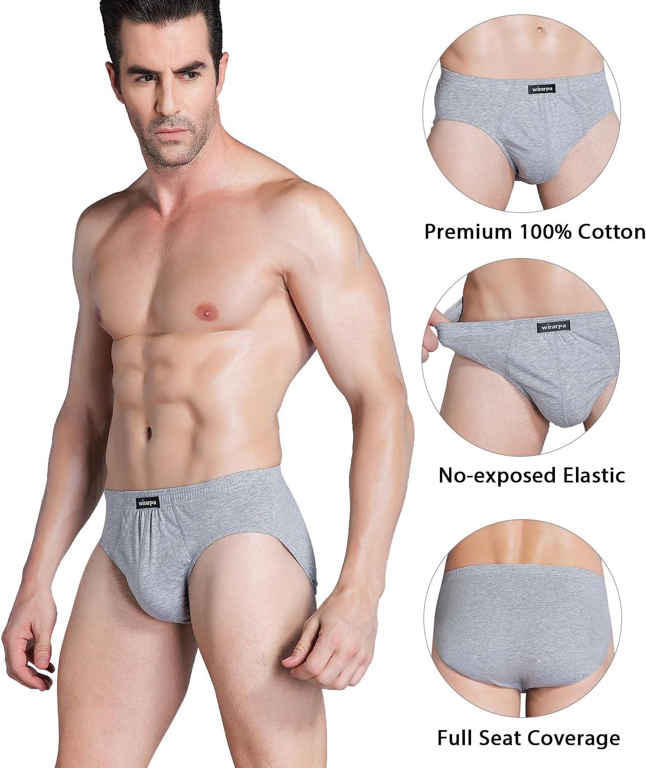 imagewirarpa Mens 100 Cotton Briefs Underwear No Fly Covered Waistband 4 PackBlackDark BlueLight GreyWhite