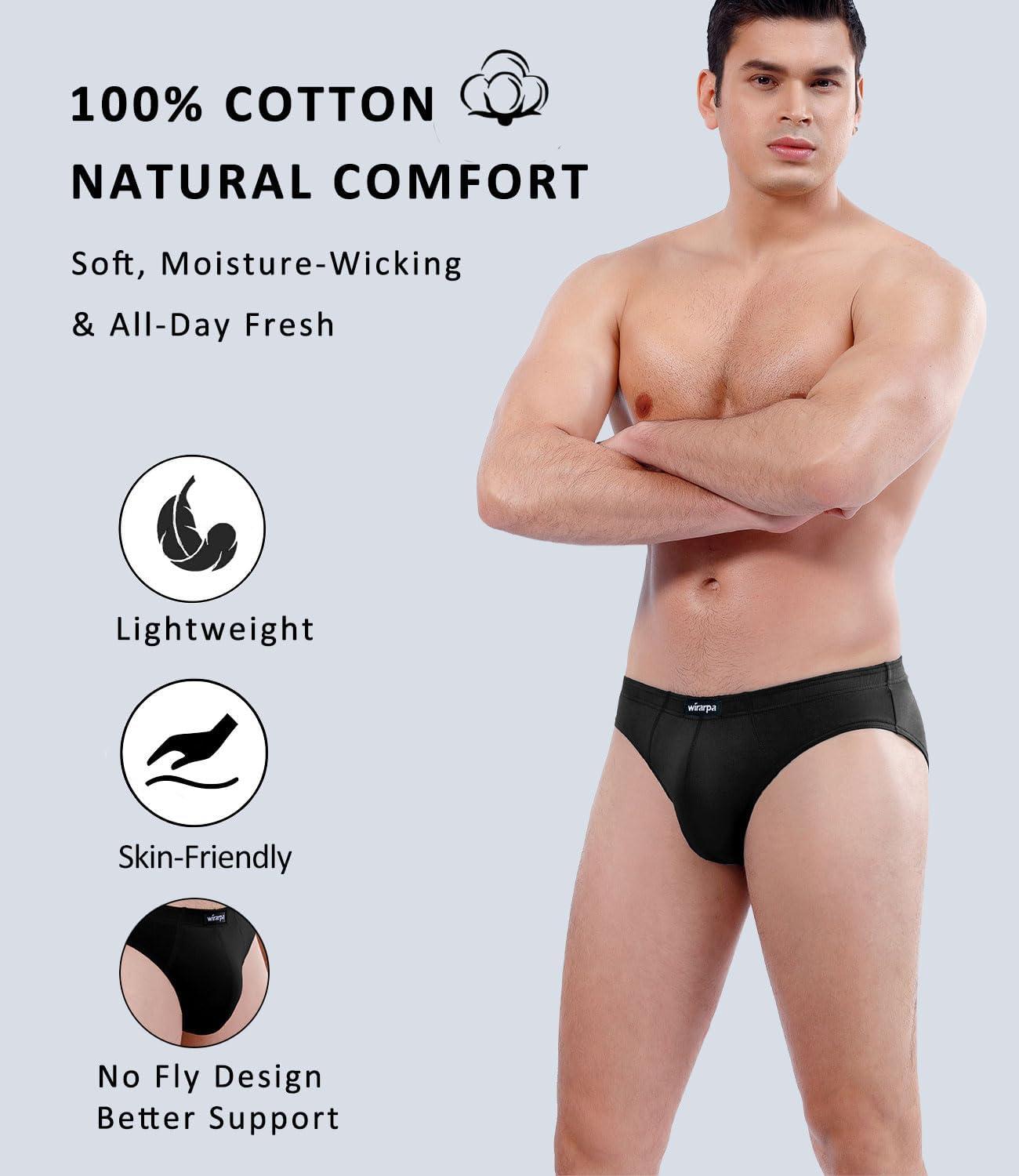 imagewirarpa Mens 100 Cotton Briefs Underwear No Fly Covered Waistband 4 PackBlackDark BlueLight GreyWhite