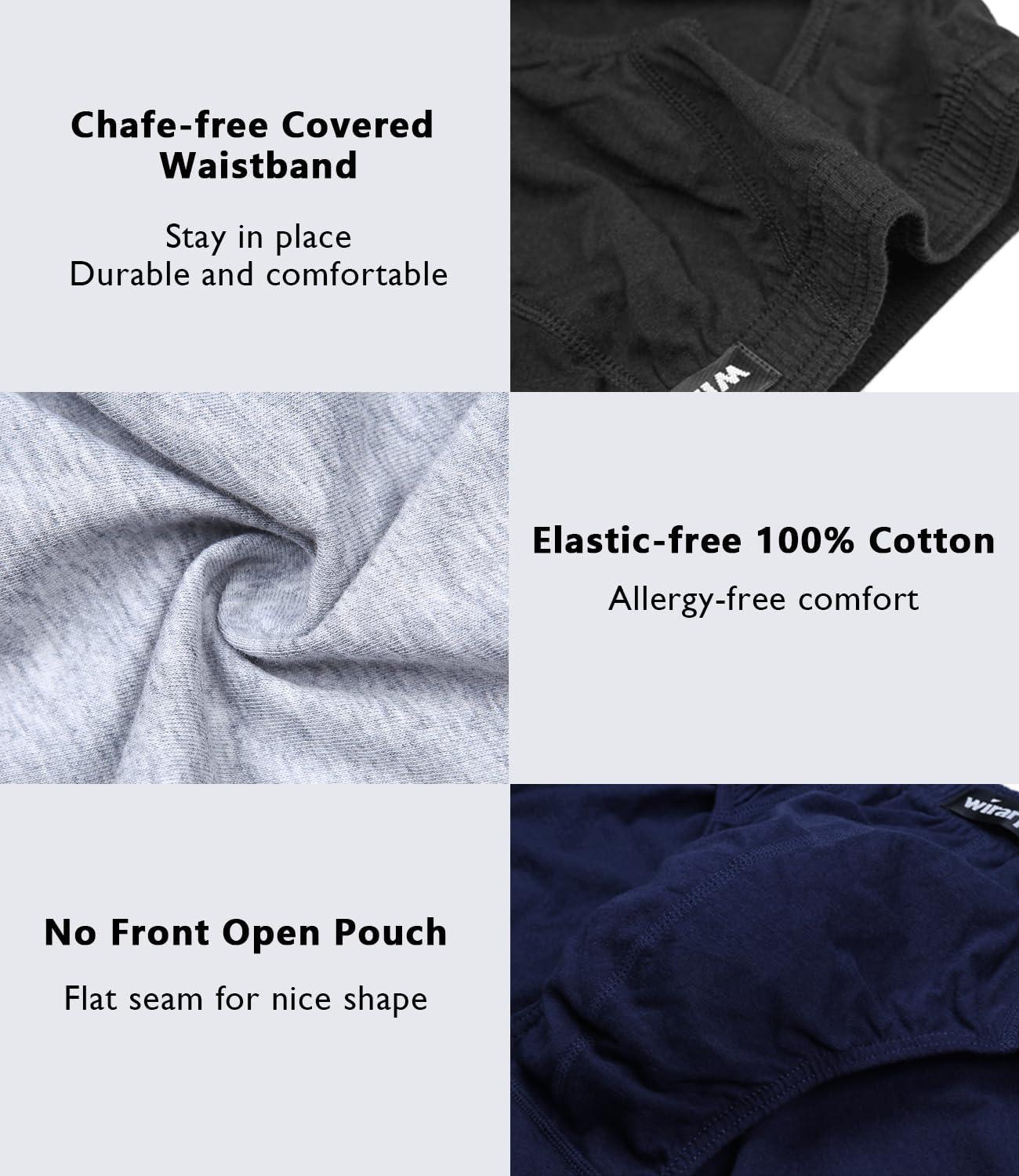 imagewirarpa Mens 100 Cotton Briefs Underwear No Fly Covered Waistband 4 PackBlackDark BlueLight GreyWhite