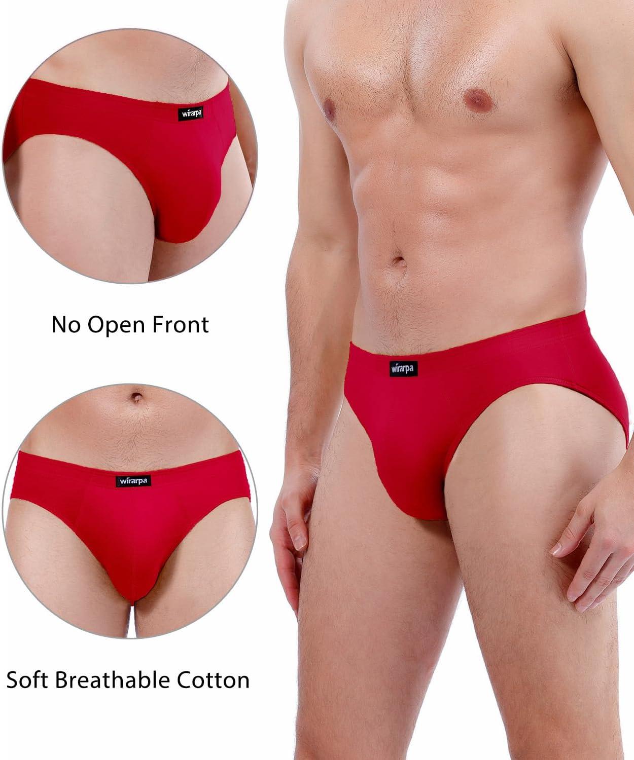 imagewirarpa Mens 100 Cotton Briefs Underwear No Fly Covered Waistband 4 PackBlackDark GreyRedBlue