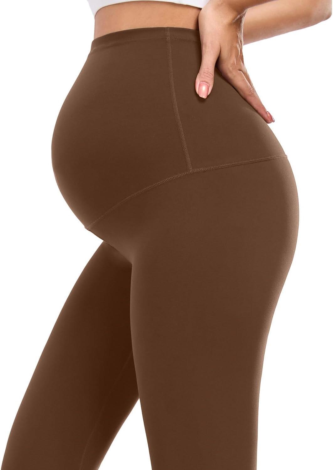 imagewirarpa Womens Maternity Leggings Over The Belly Pregnancy Yoga Pants Buttery Workout Activewear 25quotBrown