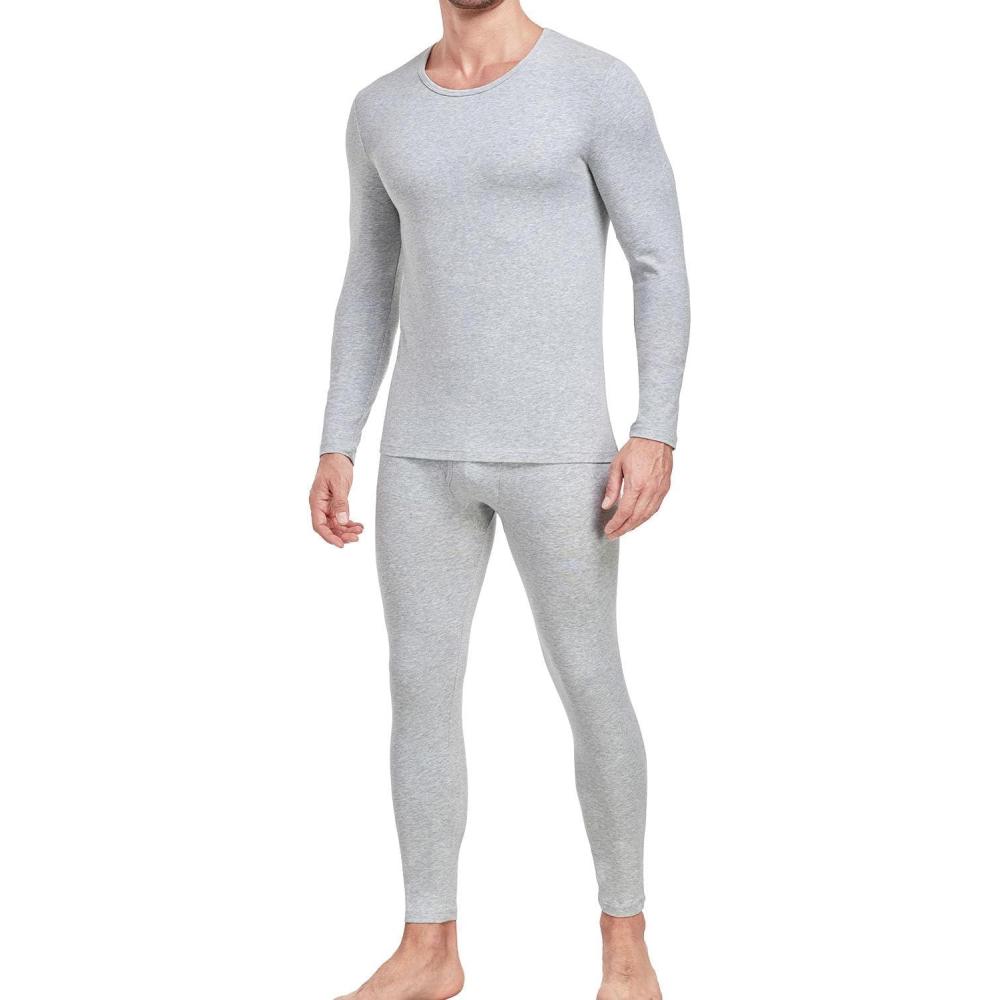 imagewirarpa Mens Cotton Long Johns Thermal Underwear Set Base Layer Lightweight Long Sleeve Top and BottomGrey