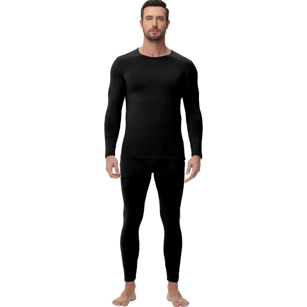 imagewirarpa Mens Long Johns Thermal Underwear Set Fleece Lined Base Layer Long Sleeve Top and Bottom for Winter WarmthBlack