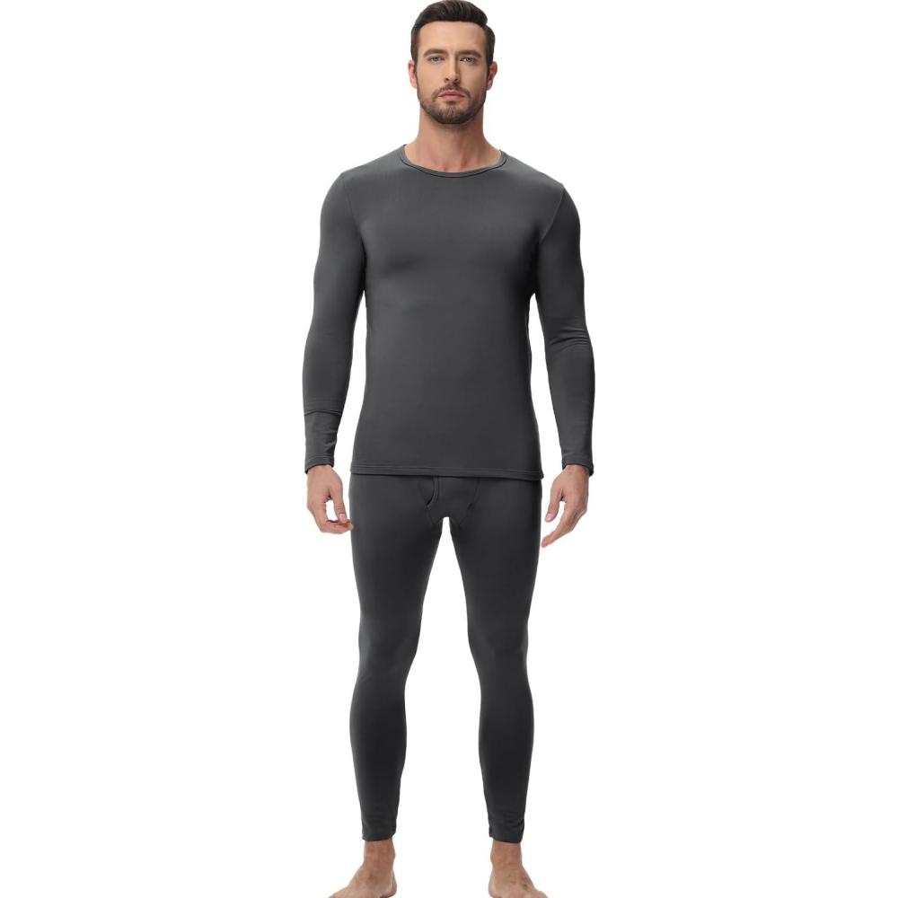 imagewirarpa Mens Long Johns Thermal Underwear Set Fleece Lined Base Layer Long Sleeve Top and Bottom for Winter WarmthDark Grey