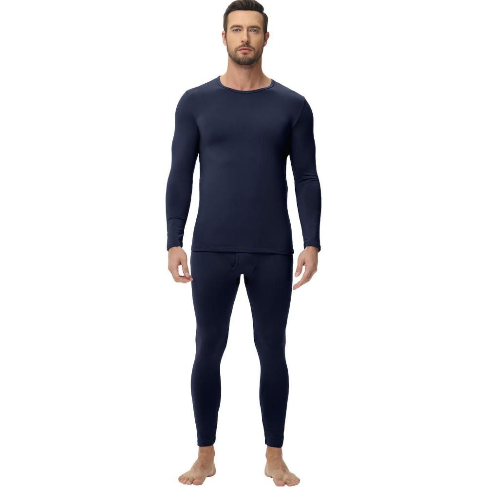 imagewirarpa Mens Long Johns Thermal Underwear Set Fleece Lined Base Layer Long Sleeve Top and Bottom for Winter WarmthNavy