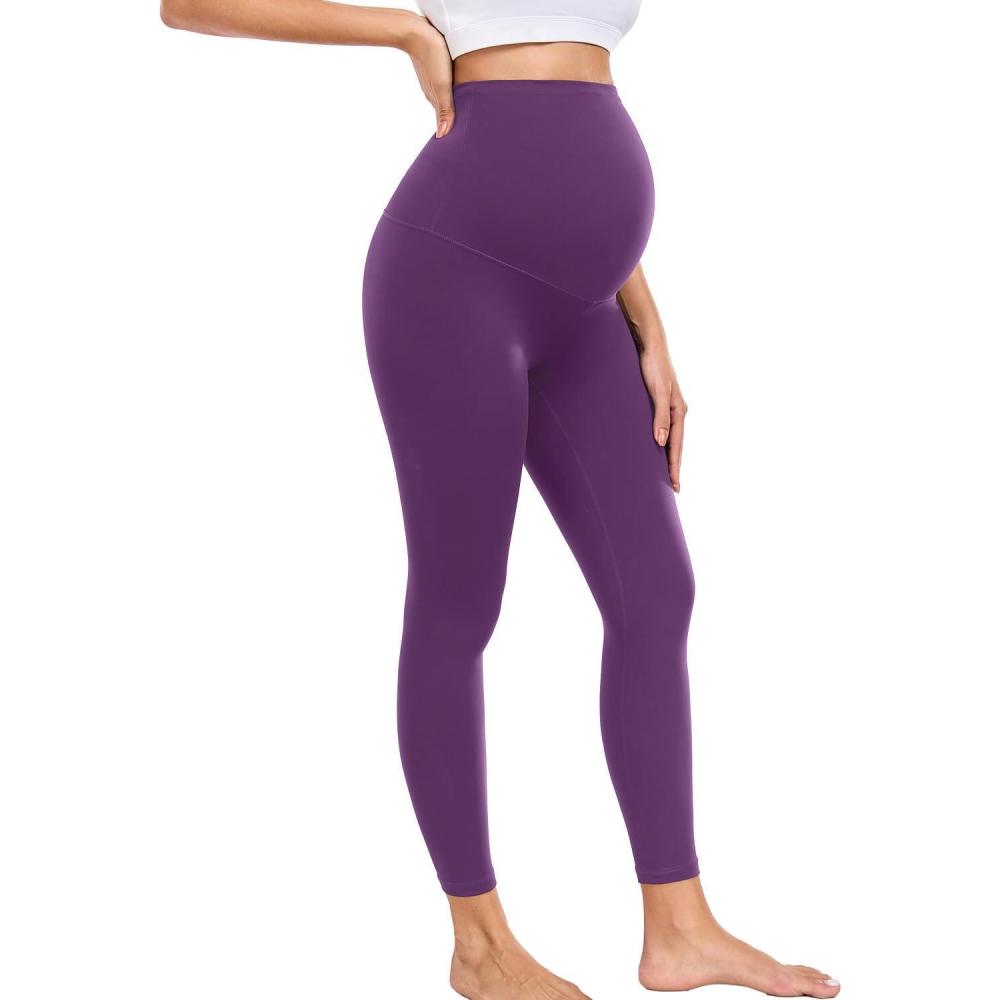 imagewirarpa Womens Maternity Leggings Over The Belly Pregnancy Yoga Pants Buttery Workout Activewear 25quotPurple