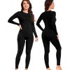 imagewirarpa Womens Fleece Lined Thermal Underwear Set Long Johns Base Layer Set for Women Winter Top BottomBlack