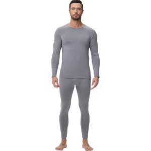 imagewirarpa Mens Long Johns Thermal Underwear Set Fleece Lined Base Layer Long Sleeve Top and Bottom for Winter WarmthLight Grey