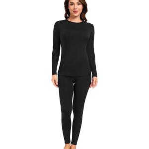 imagewirarpa Womens Fleece Lined Thermal Underwear Set Long Johns Base Layer Set for Women Winter Top BottomBlack