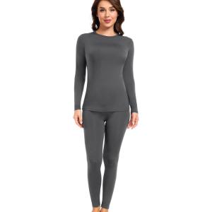 imagewirarpa Womens Fleece Lined Thermal Underwear Set Long Johns Base Layer Set for Women Winter Top BottomDeep Grey