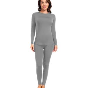 imagewirarpa Womens Fleece Lined Thermal Underwear Set Long Johns Base Layer Set for Women Winter Top BottomLight Grey