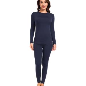 imagewirarpa Womens Fleece Lined Thermal Underwear Set Long Johns Base Layer Set for Women Winter Top BottomNavy