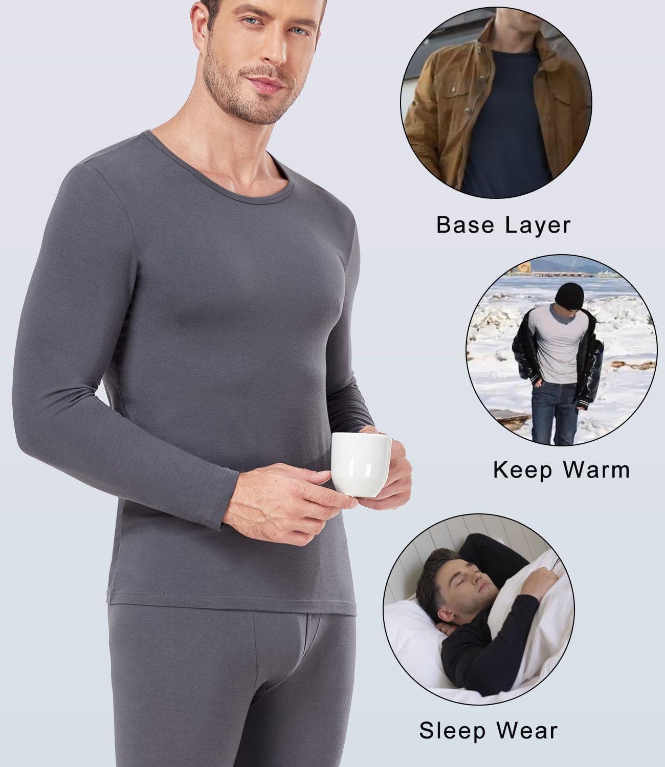 imagewirarpa Mens Cotton Long Johns Thermal Underwear Set Base Layer Lightweight Long Sleeve Top and BottomDark Grey