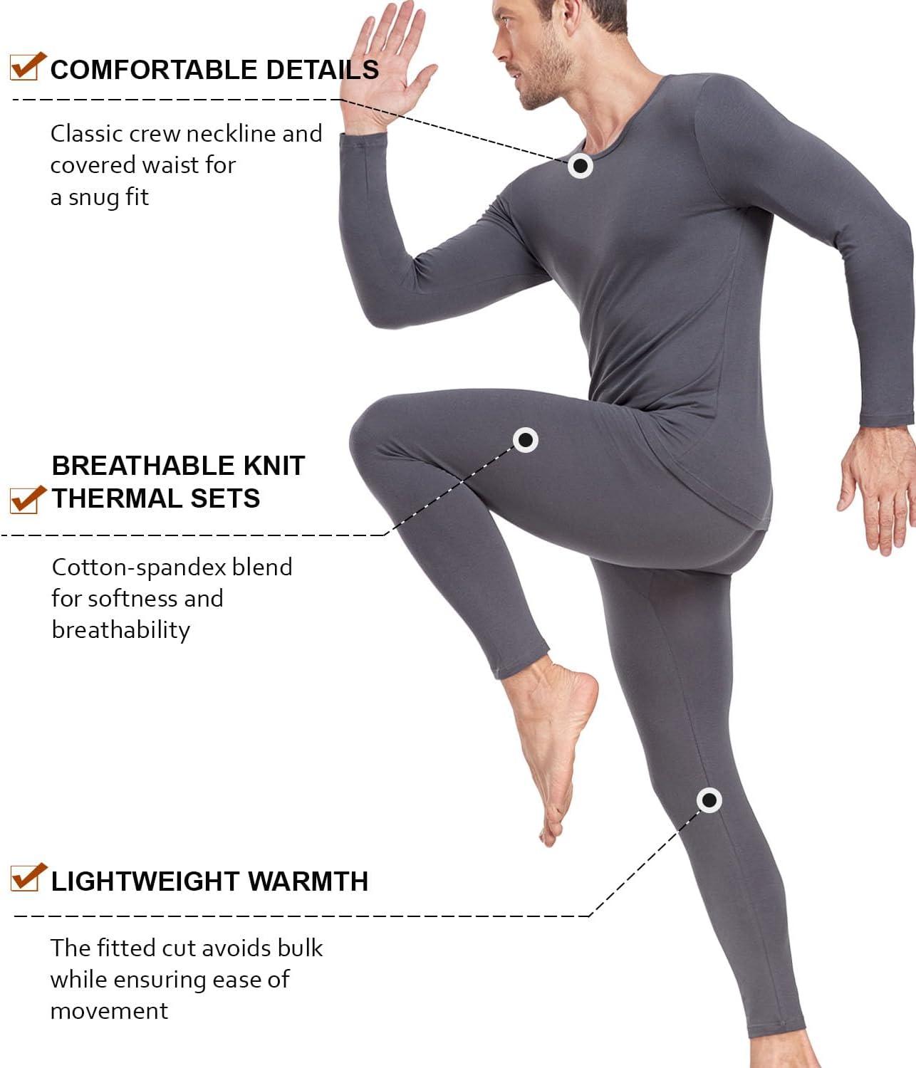 imagewirarpa Mens Cotton Long Johns Thermal Underwear Set Base Layer Lightweight Long Sleeve Top and BottomDark Grey
