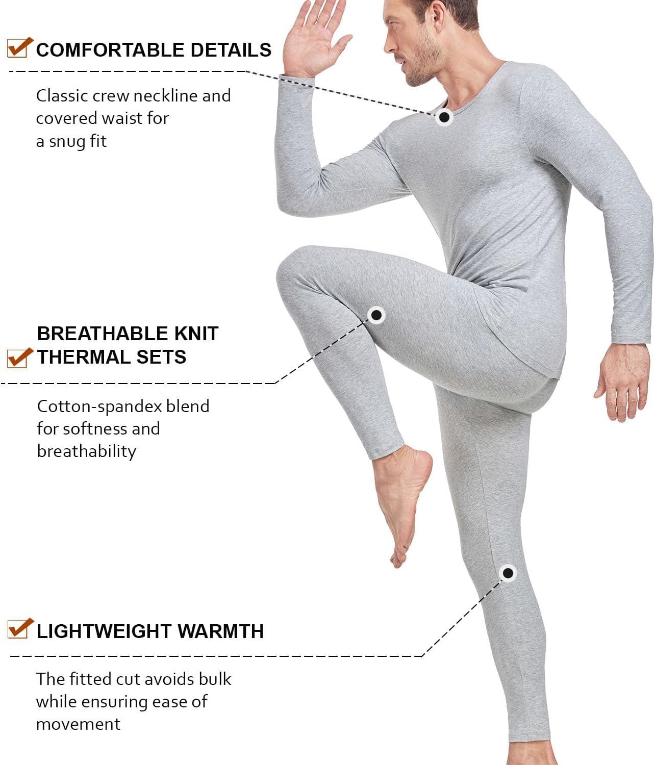 imagewirarpa Mens Cotton Long Johns Thermal Underwear Set Base Layer Lightweight Long Sleeve Top and BottomGrey