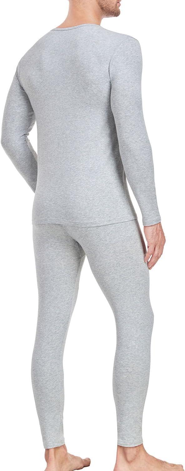 imagewirarpa Mens Cotton Long Johns Thermal Underwear Set Base Layer Lightweight Long Sleeve Top and BottomGrey