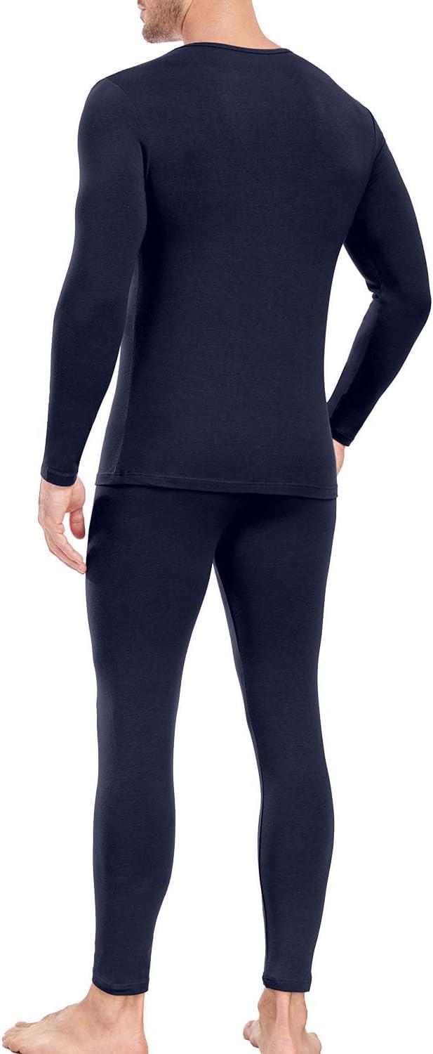 imagewirarpa Mens Cotton Long Johns Thermal Underwear Set Base Layer Lightweight Long Sleeve Top and BottomNavy