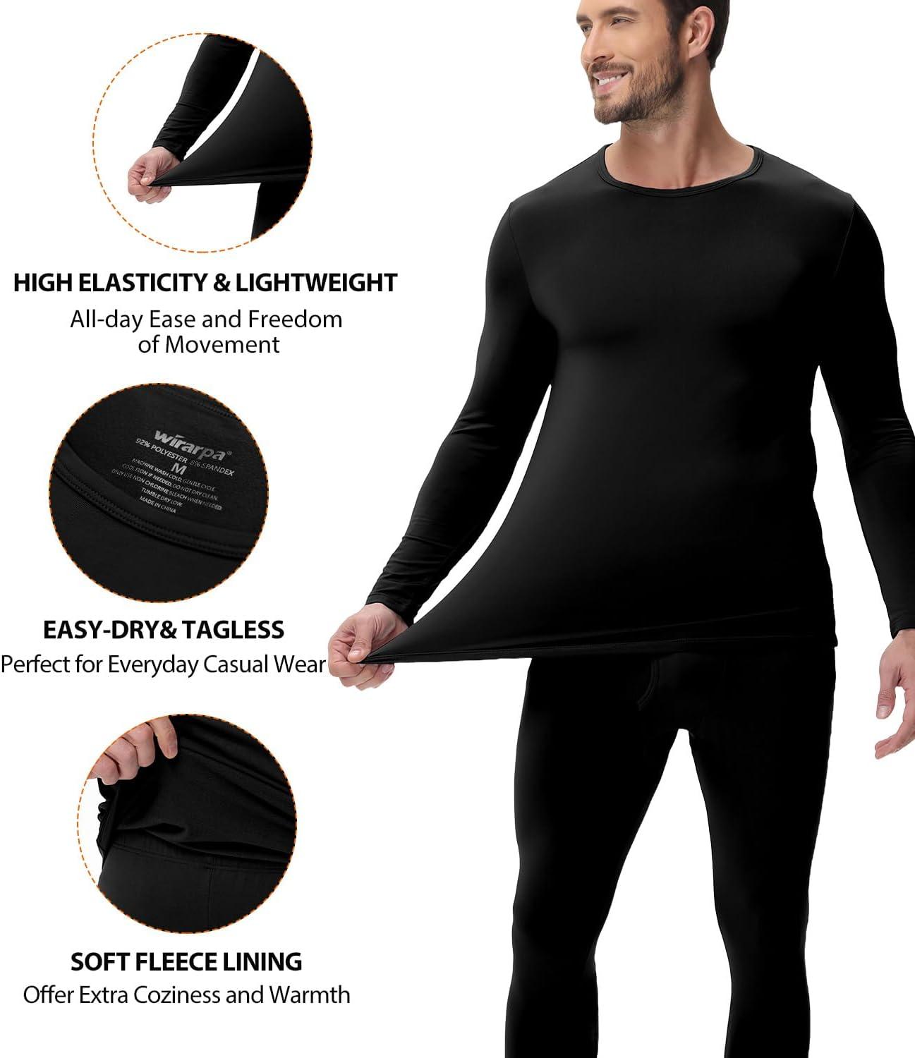 imagewirarpa Mens Long Johns Thermal Underwear Set Fleece Lined Base Layer Long Sleeve Top and Bottom for Winter WarmthBlack