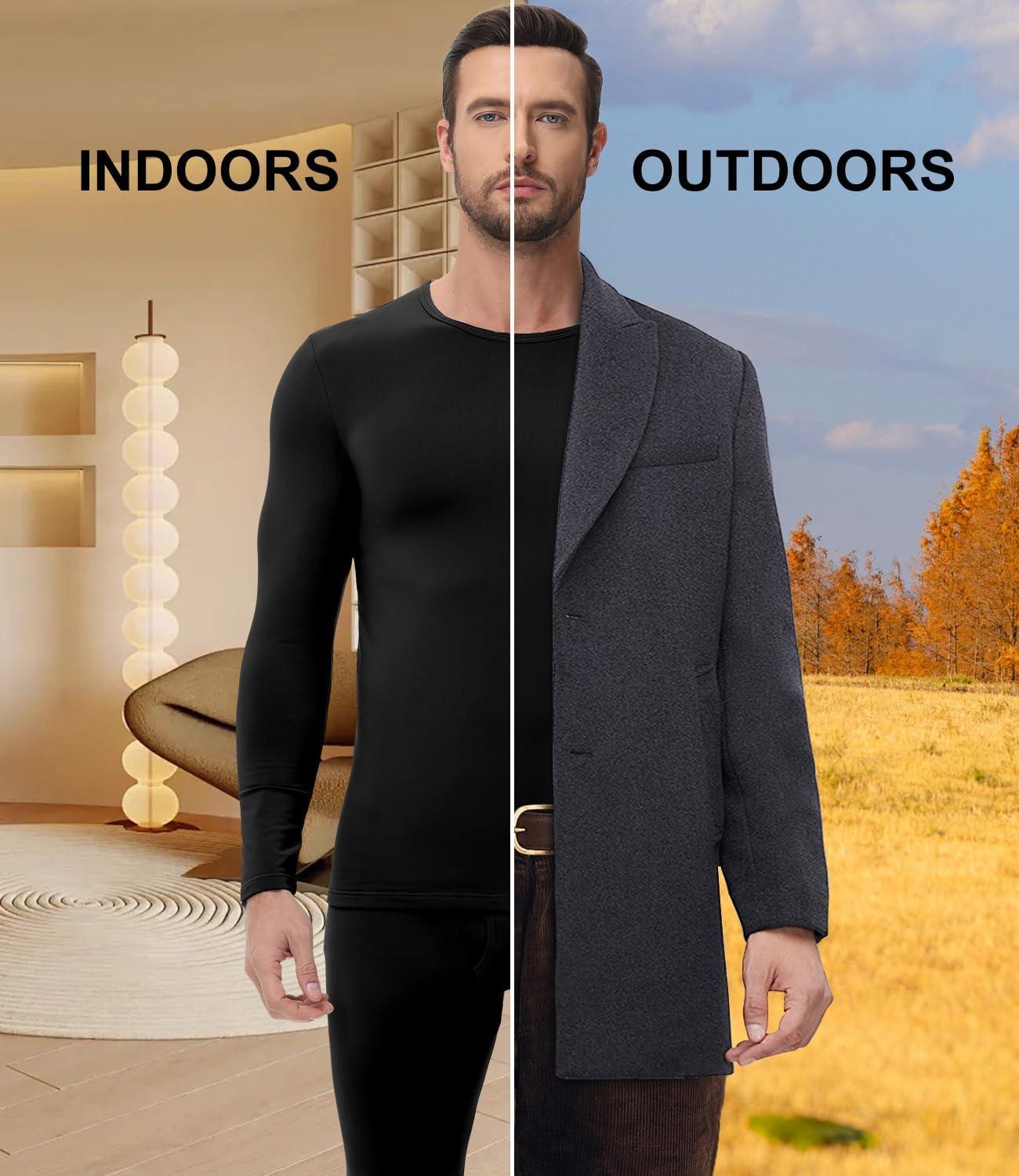 imagewirarpa Mens Long Johns Thermal Underwear Set Fleece Lined Base Layer Long Sleeve Top and Bottom for Winter WarmthBlack