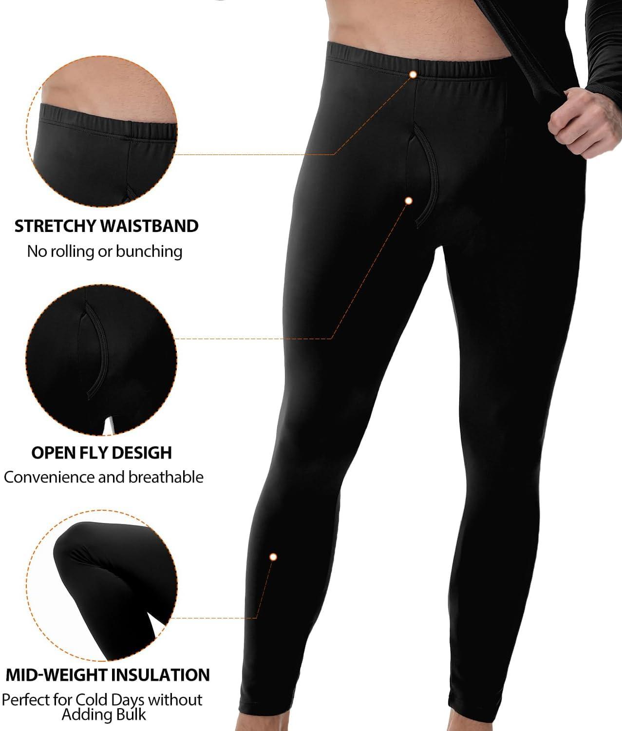 imagewirarpa Mens Long Johns Thermal Underwear Set Fleece Lined Base Layer Long Sleeve Top and Bottom for Winter WarmthBlack