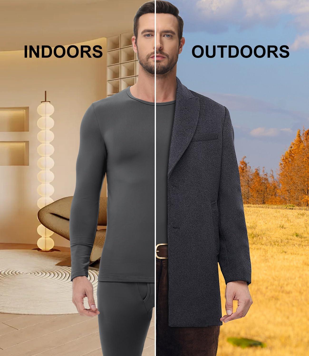 imagewirarpa Mens Long Johns Thermal Underwear Set Fleece Lined Base Layer Long Sleeve Top and Bottom for Winter WarmthDark Grey