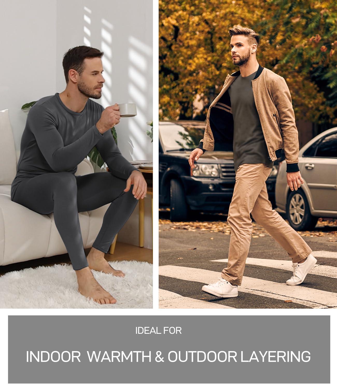 imagewirarpa Mens Long Johns Thermal Underwear Set Fleece Lined Base Layer Long Sleeve Top and Bottom for Winter WarmthDark Grey