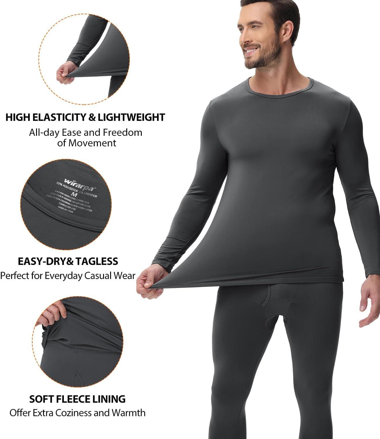 imagewirarpa Mens Long Johns Thermal Underwear Set Fleece Lined Base Layer Long Sleeve Top and Bottom for Winter WarmthDark Grey