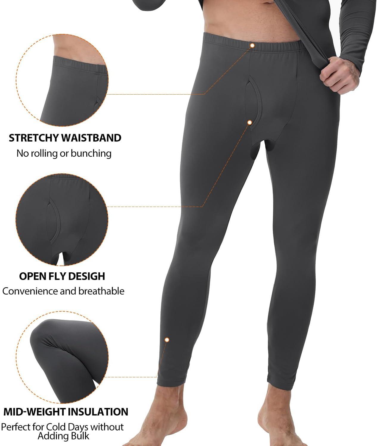 imagewirarpa Mens Long Johns Thermal Underwear Set Fleece Lined Base Layer Long Sleeve Top and Bottom for Winter WarmthDark Grey