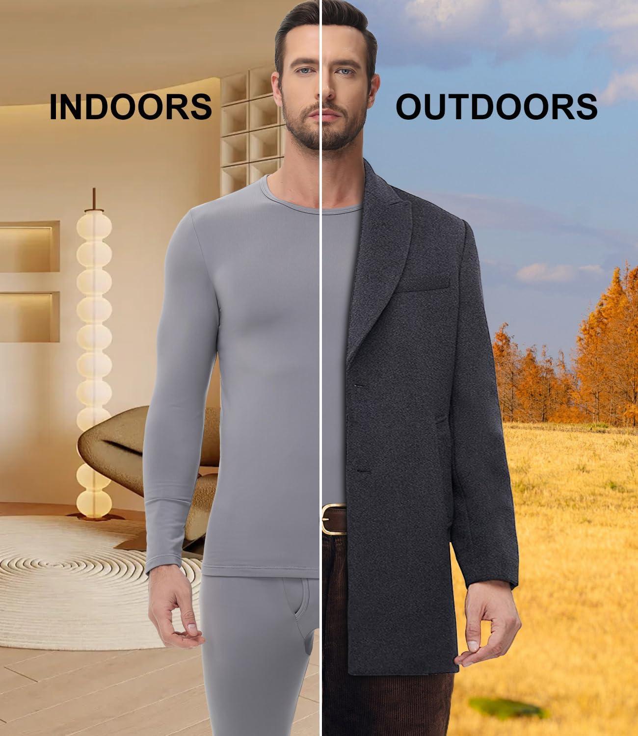 imagewirarpa Mens Long Johns Thermal Underwear Set Fleece Lined Base Layer Long Sleeve Top and Bottom for Winter WarmthLight Grey