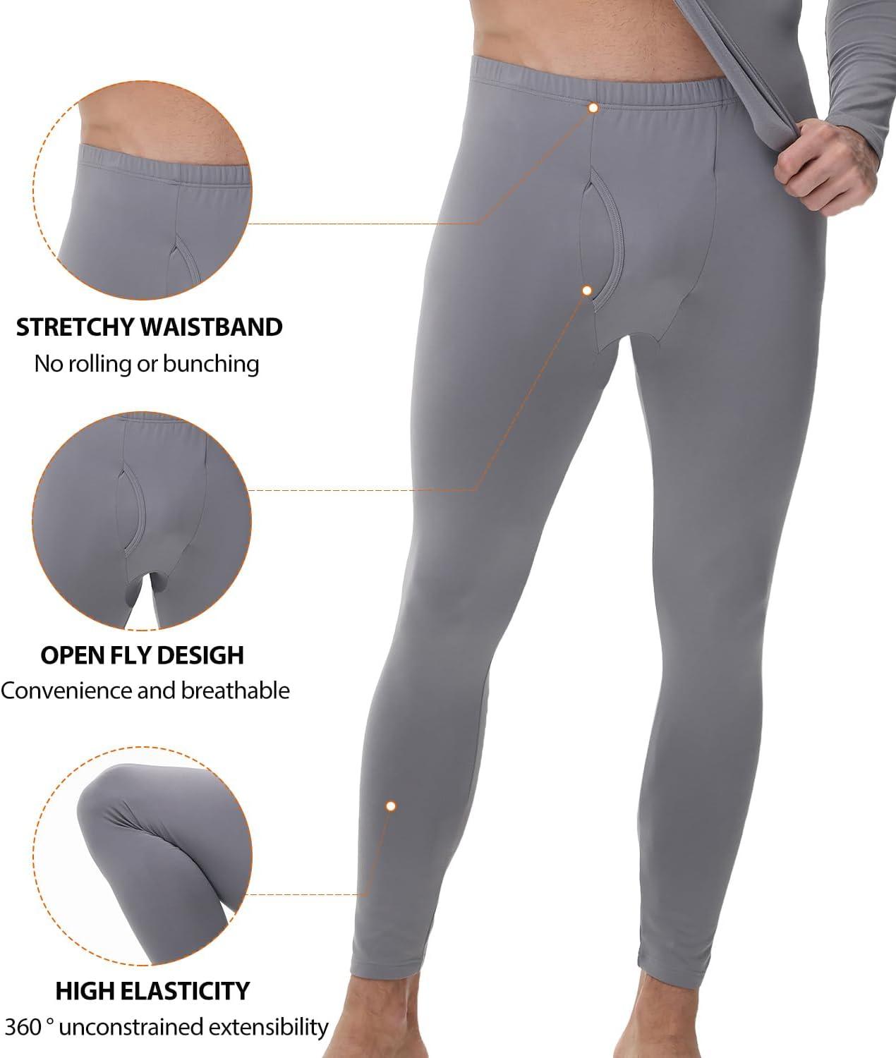 imagewirarpa Mens Long Johns Thermal Underwear Set Fleece Lined Base Layer Long Sleeve Top and Bottom for Winter WarmthLight Grey
