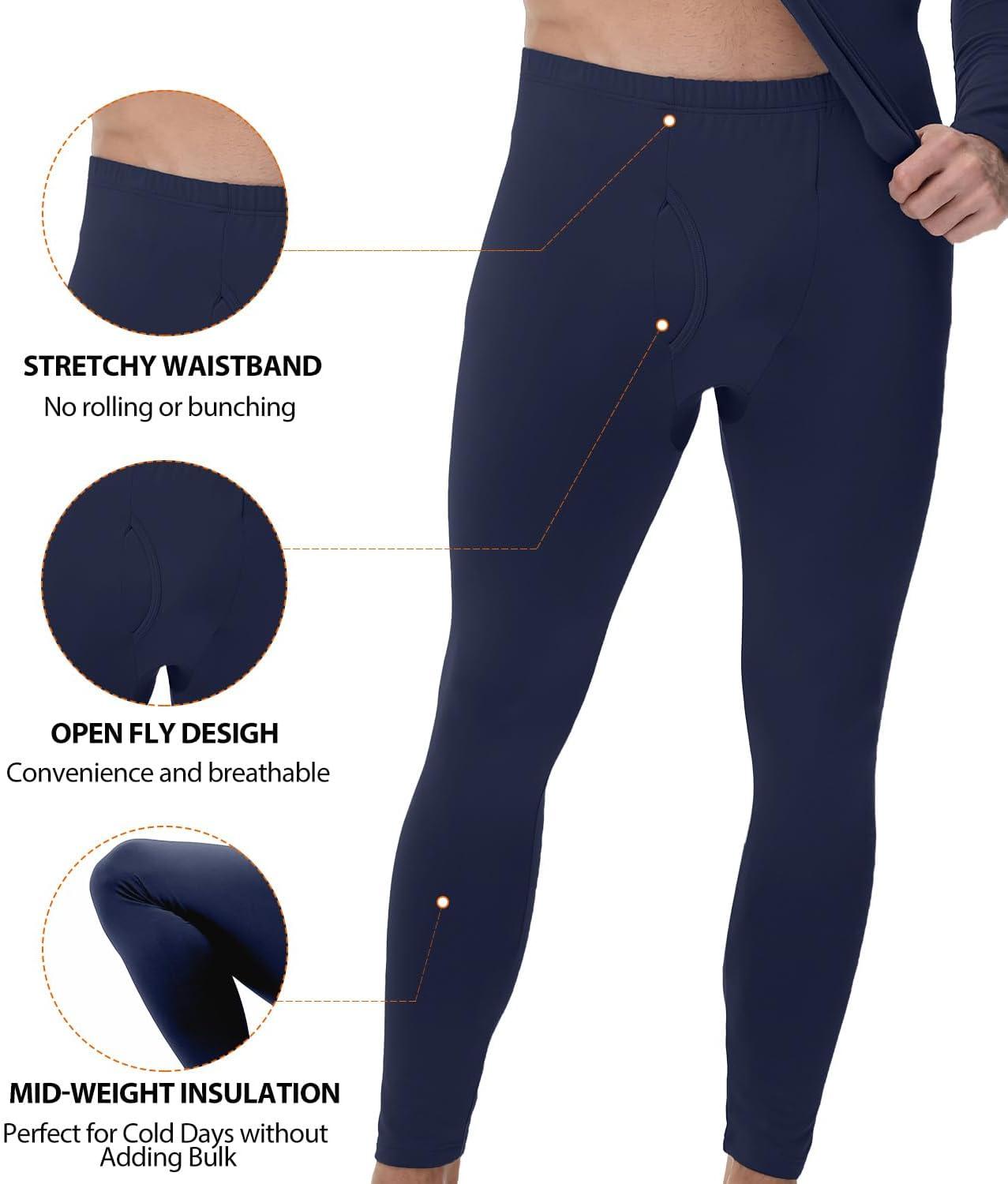 imagewirarpa Mens Long Johns Thermal Underwear Set Fleece Lined Base Layer Long Sleeve Top and Bottom for Winter WarmthNavy