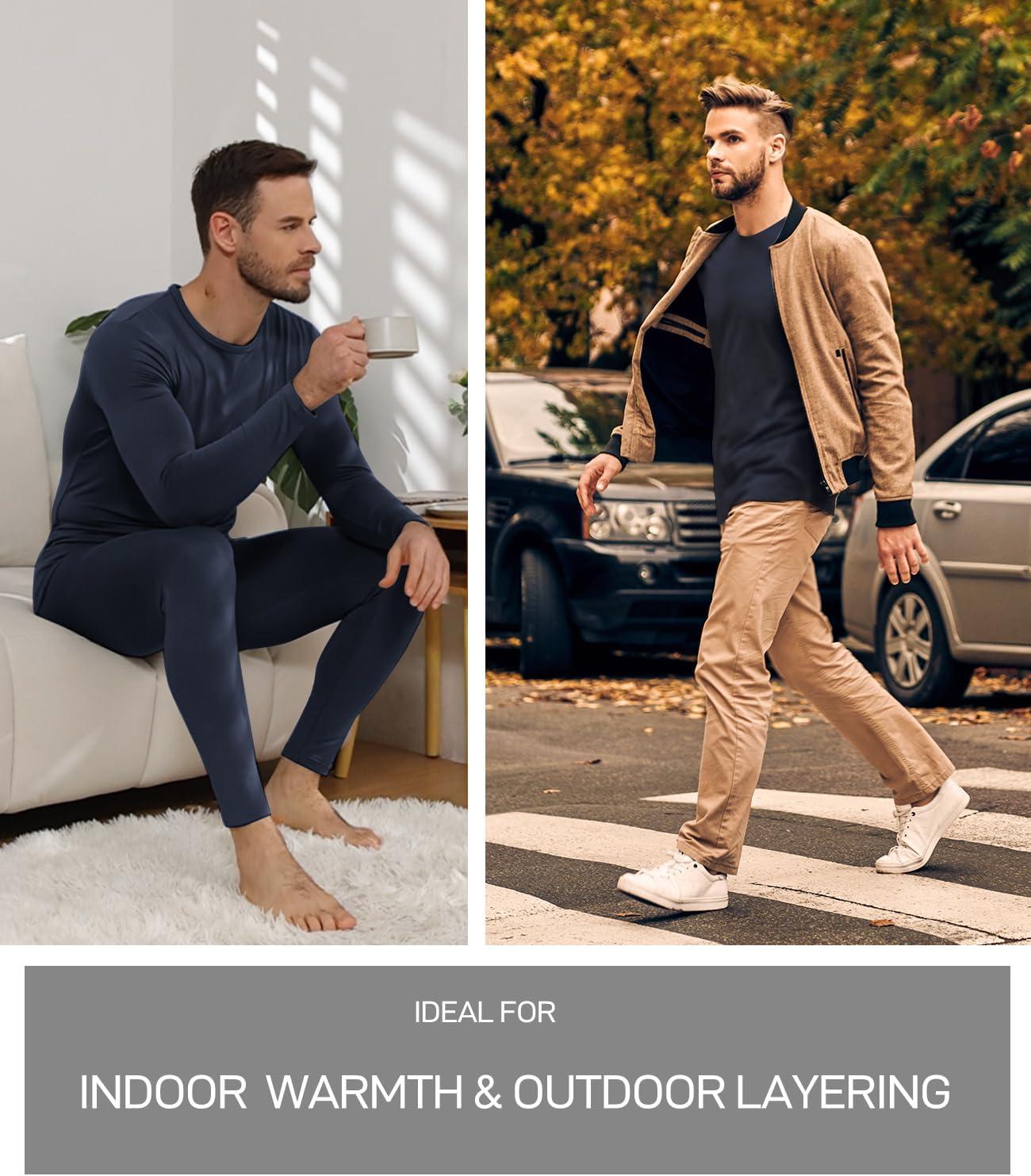 imagewirarpa Mens Long Johns Thermal Underwear Set Fleece Lined Base Layer Long Sleeve Top and Bottom for Winter WarmthNavy