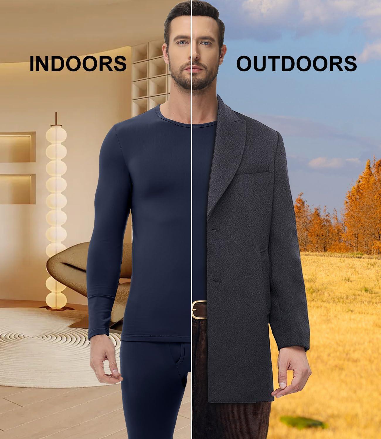 imagewirarpa Mens Long Johns Thermal Underwear Set Fleece Lined Base Layer Long Sleeve Top and Bottom for Winter WarmthNavy
