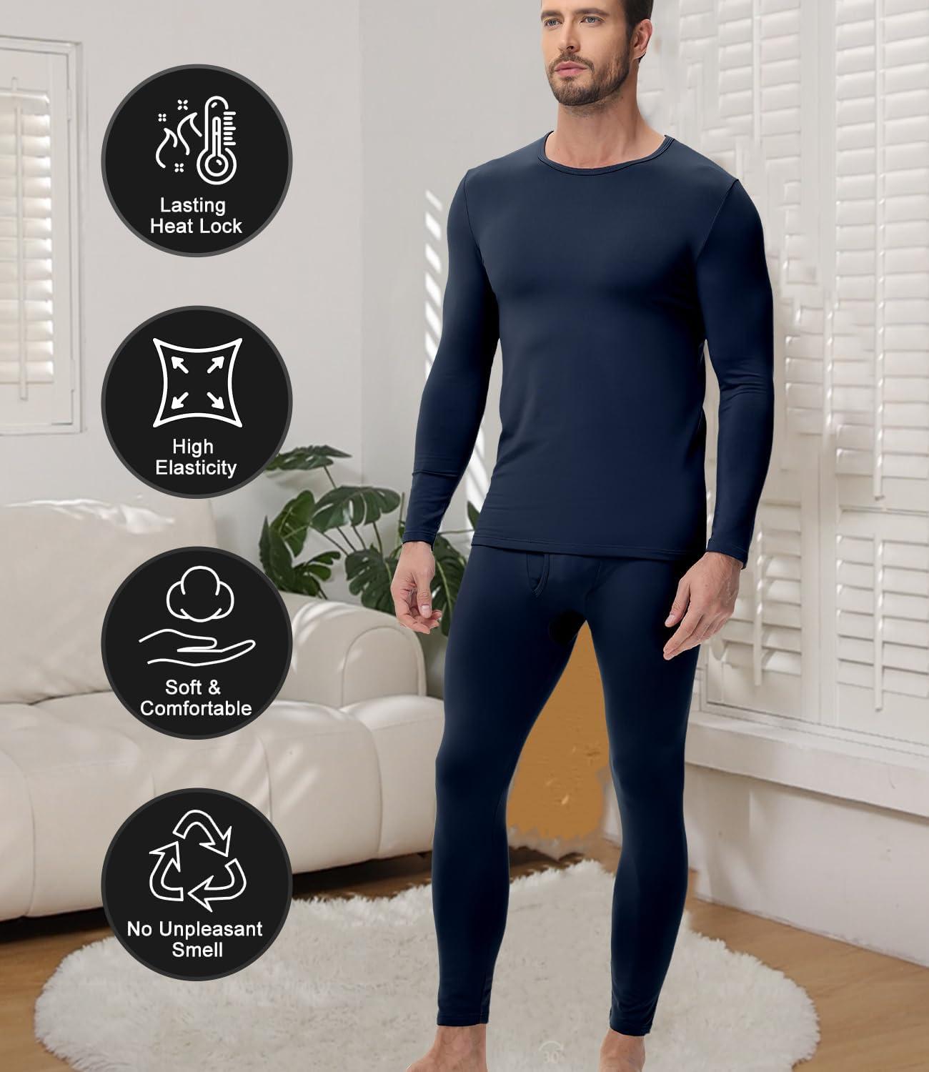 imagewirarpa Mens Long Johns Thermal Underwear Set Fleece Lined Base Layer Long Sleeve Top and Bottom for Winter WarmthNavy