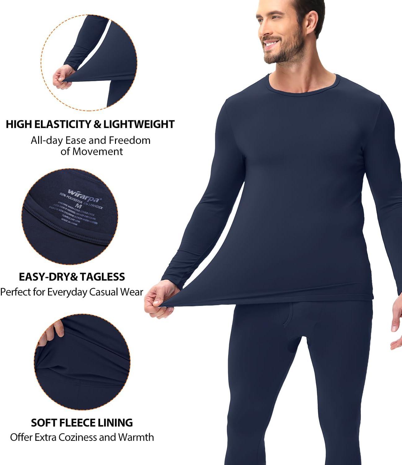 imagewirarpa Mens Long Johns Thermal Underwear Set Fleece Lined Base Layer Long Sleeve Top and Bottom for Winter WarmthNavy