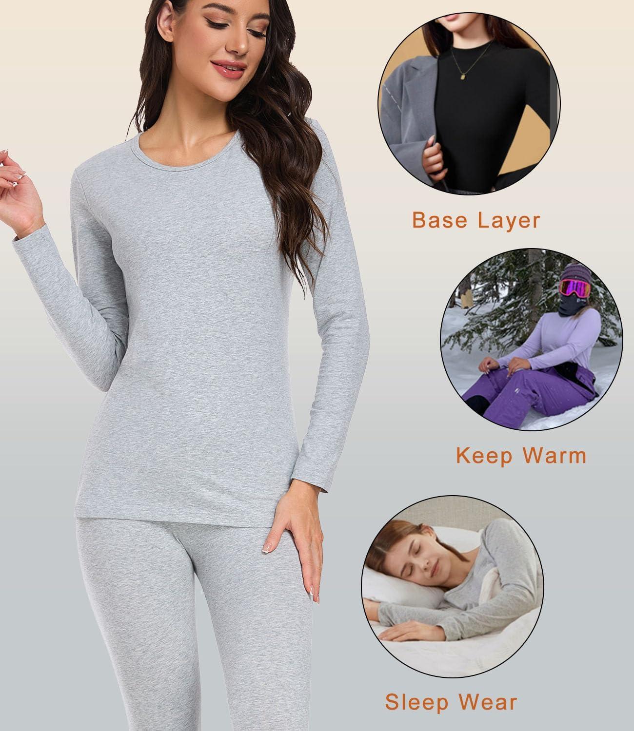imagewirarpa Womens Cotton Thermal Underwear Set Long Johns Base Layer Pajama Set for Women Fall Top BottomHeather Grey