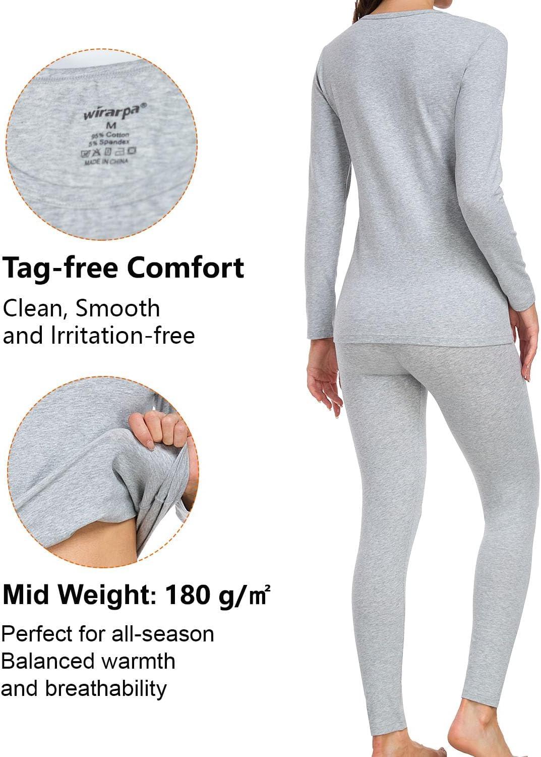 imagewirarpa Womens Cotton Thermal Underwear Set Long Johns Base Layer Pajama Set for Women Fall Top BottomHeather Grey