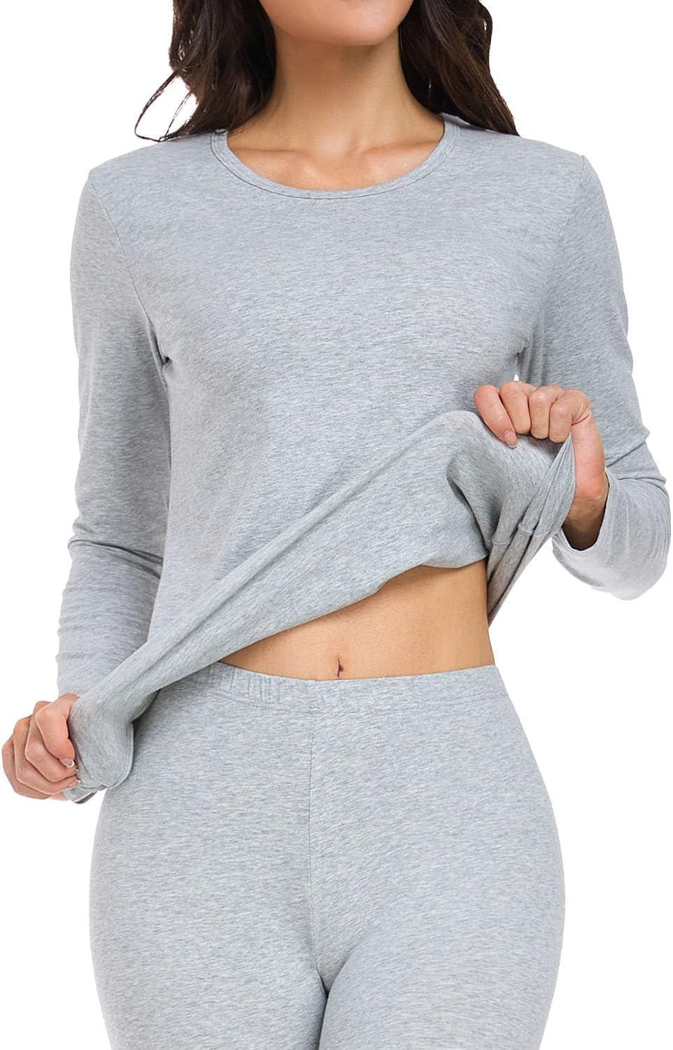 imagewirarpa Womens Cotton Thermal Underwear Set Long Johns Base Layer Pajama Set for Women Fall Top BottomHeather Grey