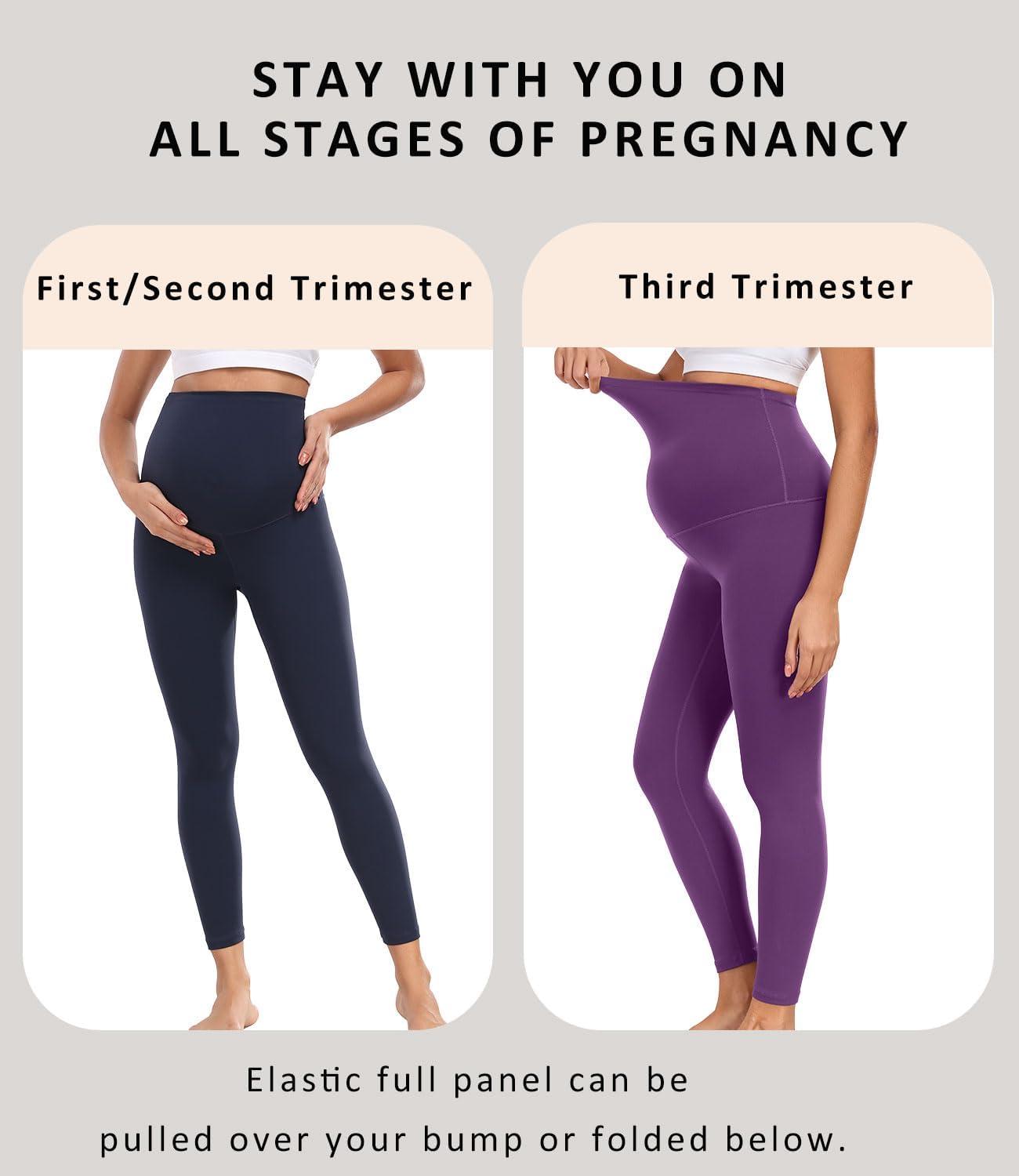 imagewirarpa Womens Maternity Leggings Over The Belly Pregnancy Yoga Pants Buttery Workout Activewear 25quotPurple