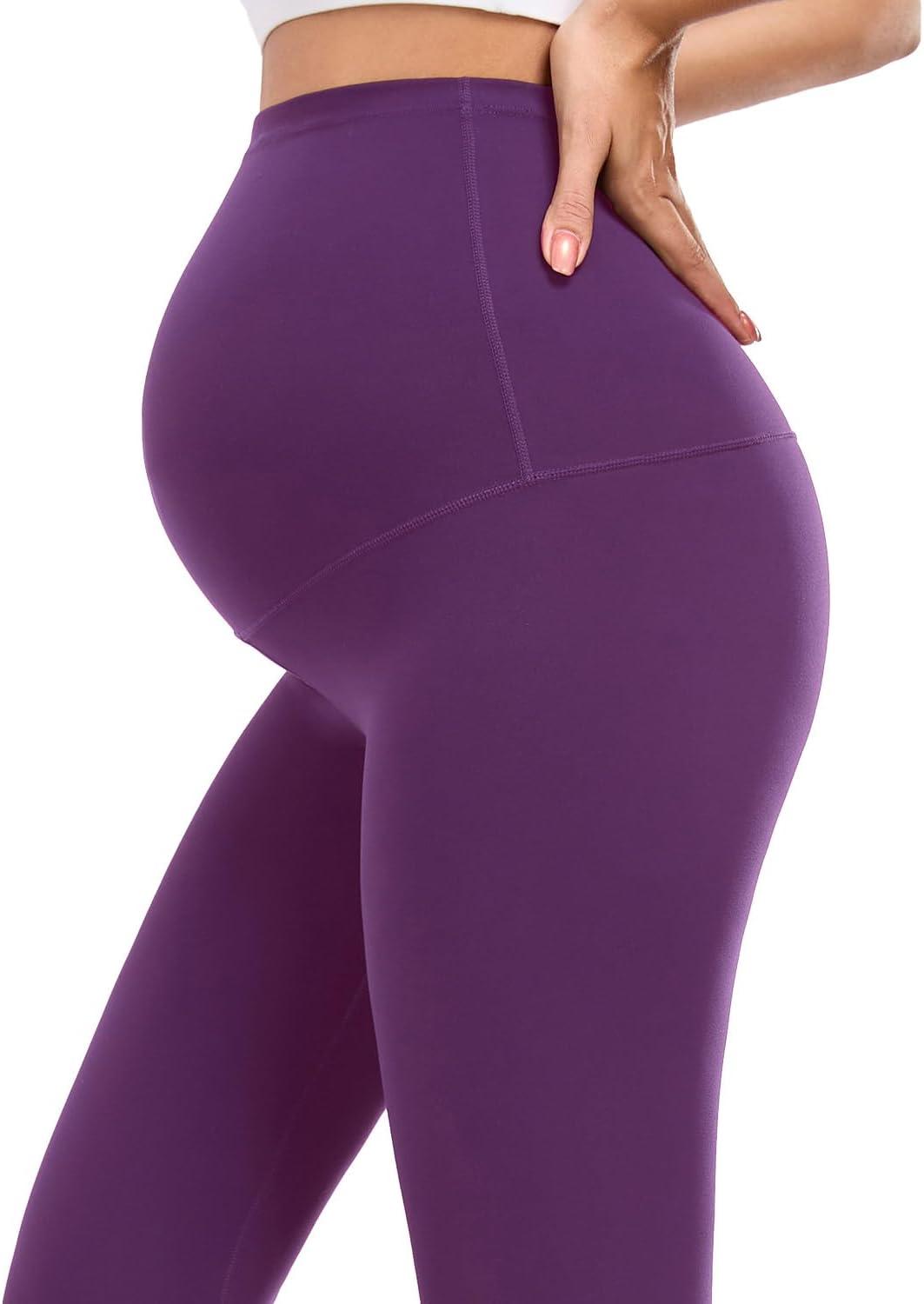 imagewirarpa Womens Maternity Leggings Over The Belly Pregnancy Yoga Pants Buttery Workout Activewear 25quotPurple