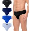 imagewirarpa Mens 100 Cotton Briefs Underwear No Fly Covered Waistband 4 PackBlack Dark Blue Dazzling Blue Skyway