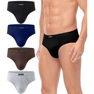 imagewirarpa Mens 100 Cotton Briefs Underwear No Fly Covered Waistband 4 PackBlack Blue Brown Heather Grey