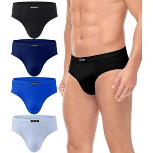 imagewirarpa Mens 100 Cotton Briefs Underwear No Fly Covered Waistband 4 PackBlack Dark Blue Dazzling Blue Skyway