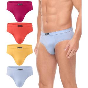 imagewirarpa Mens 100 Cotton Briefs Underwear No Fly Covered Waistband 4 PackRed Orange Yellow Blue
