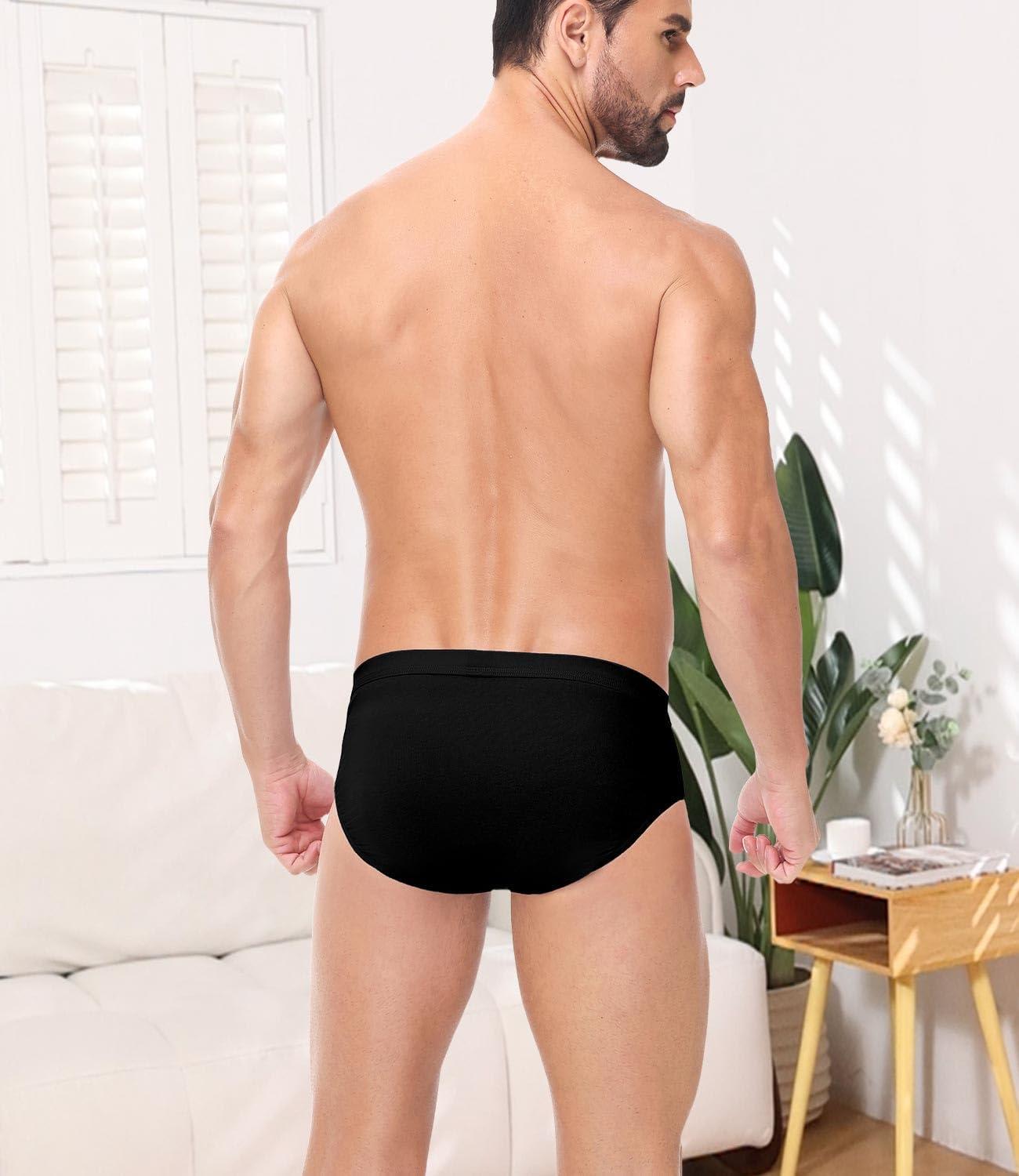 imagewirarpa Mens 100 Cotton Briefs Underwear No Fly Covered Waistband 4 PackBlack