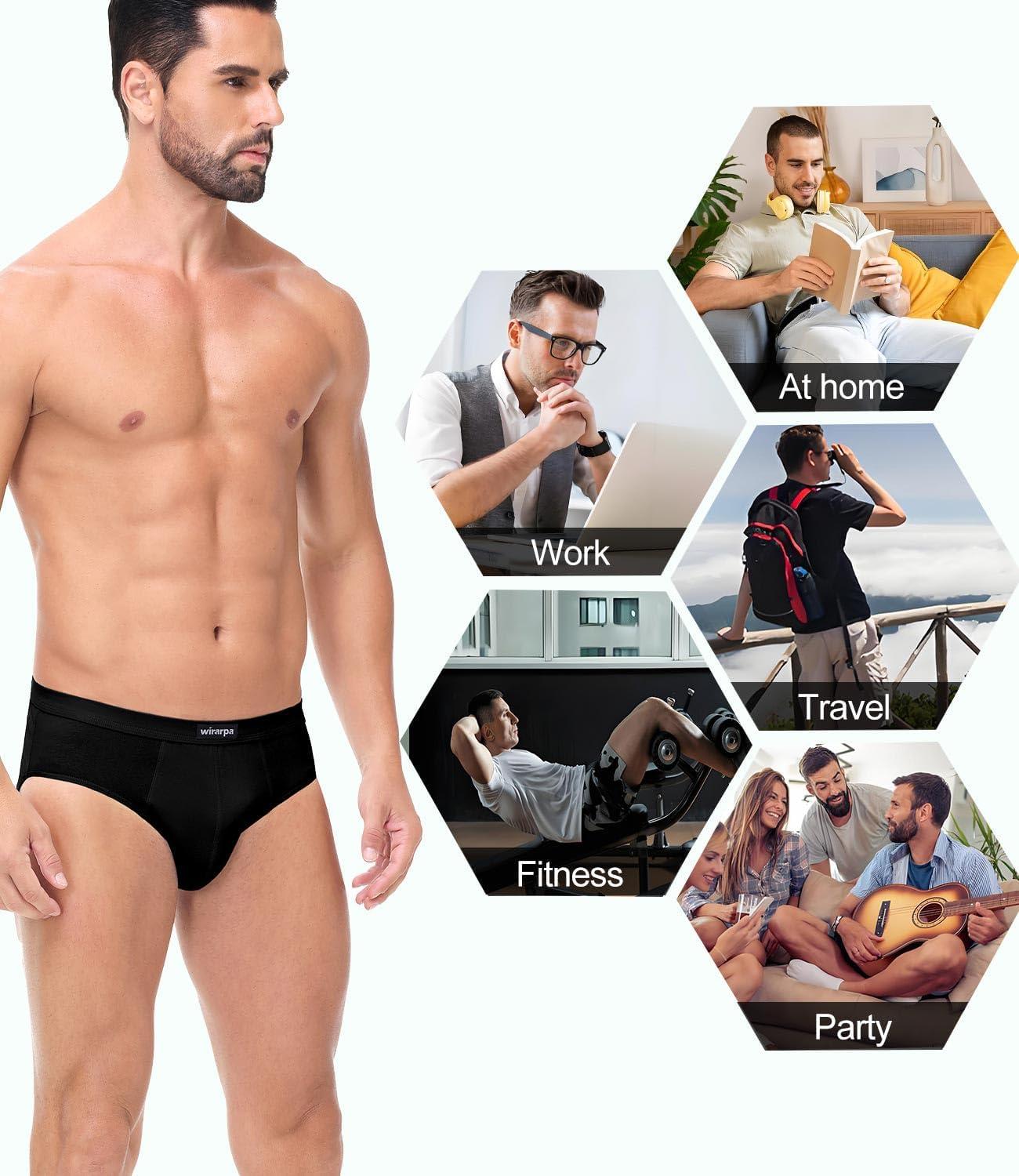 imagewirarpa Mens 100 Cotton Briefs Underwear No Fly Covered Waistband 4 PackBlack Blue Brown Heather Grey