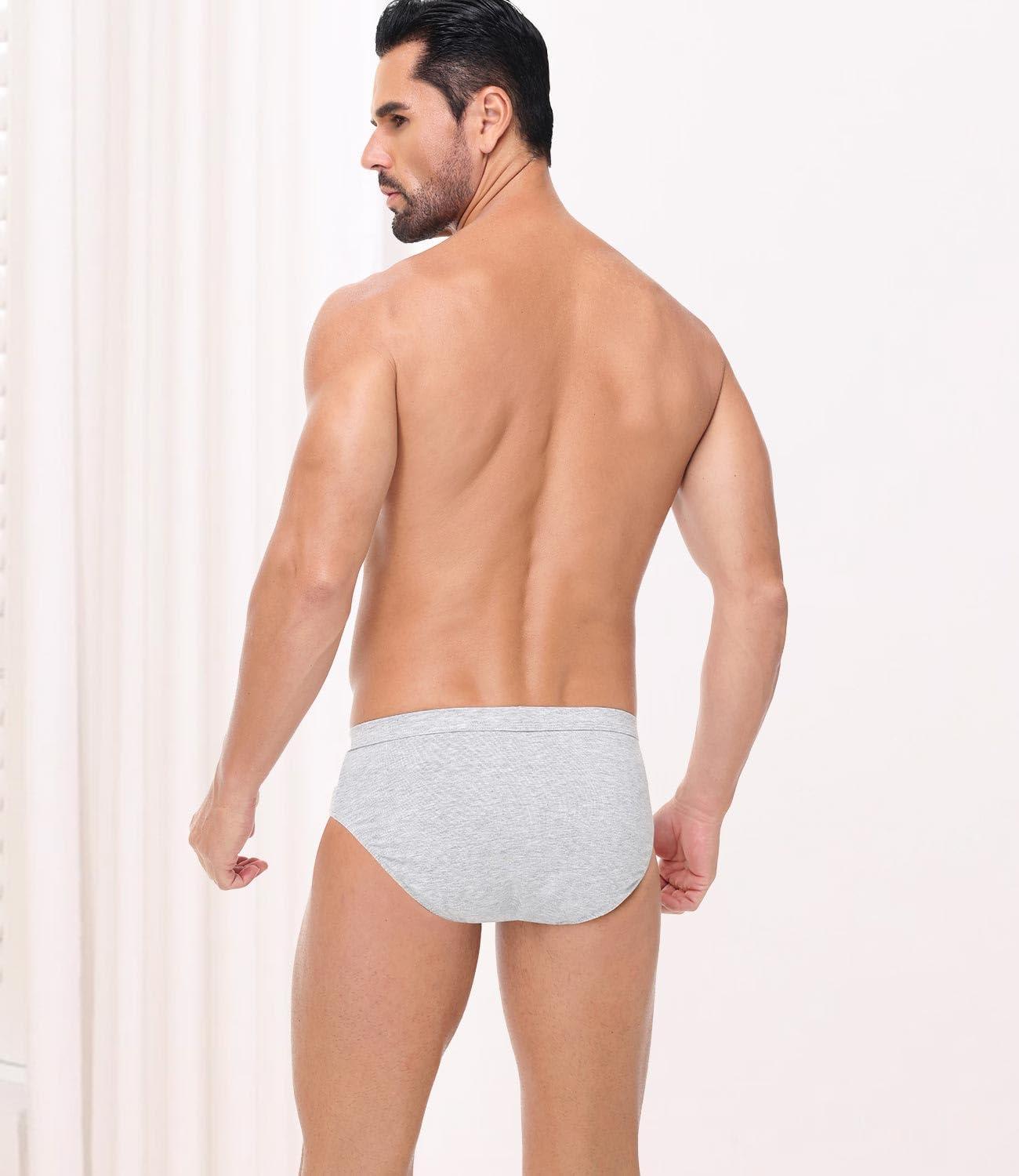 imagewirarpa Mens 100 Cotton Briefs Underwear No Fly Covered Waistband 4 PackBlack Blue Brown Heather Grey